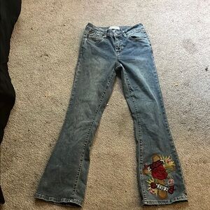Ashley Mason Blue Flare Jeans with Embroidered Design